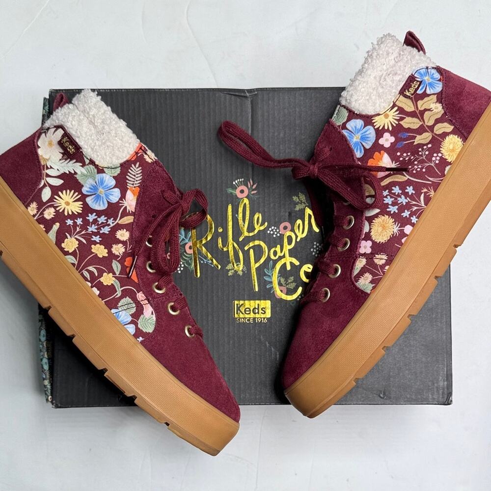 Keds Women's Tahoe Rifle Paper Co. Sneaker Burgundy Suede Boot New in Box Size 8